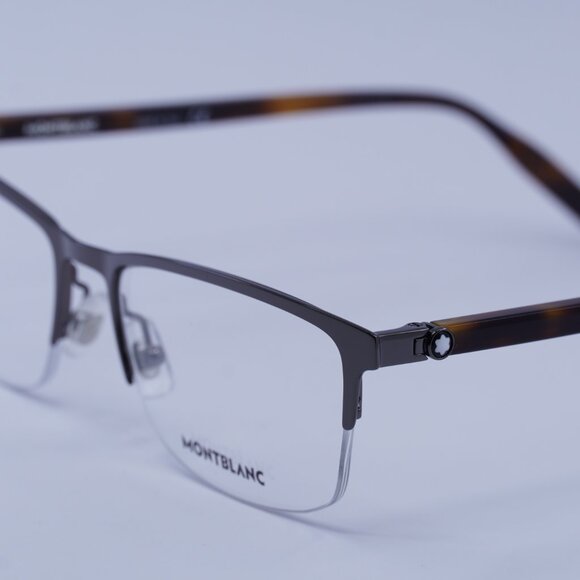 Montblanc MB0015O 002 Eyeglasses Ruthenium/Havana 56mm Rectangle Frame - Picture 2 of 9